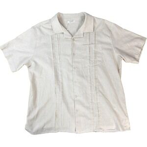 NEW COOFANDY Men's XXL Guayabera Shirt Tan Linen Blend Short Sleeve Cuban Beach‎